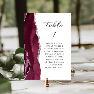 Numéro De Table Agate Burgundy Silver Mariage de script moderne