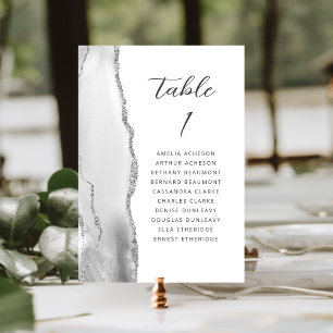 Numéro De Table Agate Grey Silver Mariage de script moderne