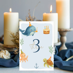 Numéro De Table Ahoy Nautical Birthday Baleines et animaux marin