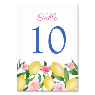 Numéro De Table Amalfi Aquarelle Citrons rose Cobalt Bleu Mariage