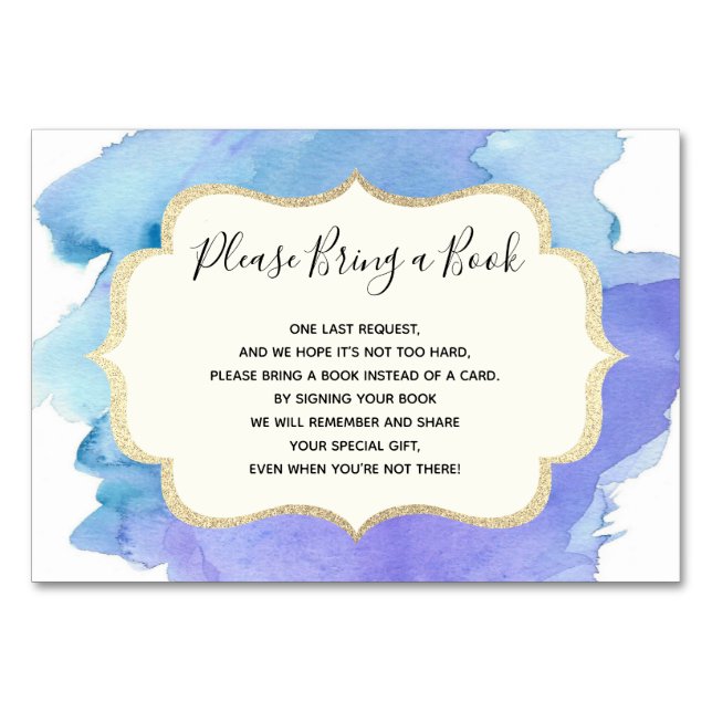 Numéro De Table Amenez un livre - Baby shower Aquarelle Blue BOY (Devant)
