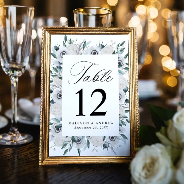 Numéro De Table Anémones blancs et Mariage Rose (Créateur téléchargé)