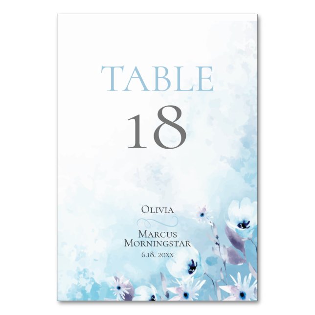 NUMÉRO DE TABLE | Anémones Bleu Aquarelle (Par défaut)