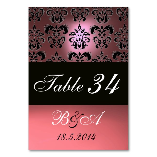 NUMÉRO DE TABLE ANTIQUE ROSE NOIR CLASSE DOMMASQUE MONOGRAM (Dos)