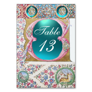 NUMÉRO DE TABLE ANTIQUE TURQUOISE ROSE FLORALE, PIERRES BLEUES, PE