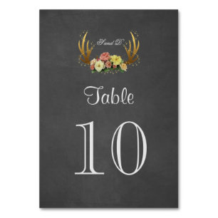 Numéro De Table Antlers uniques Floral Chalk Mariage Numéro de tab