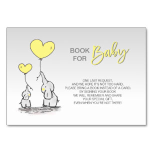 Numéro De Table Apportez un livre - Baby shower gris jaune éléphan