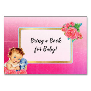 Numéro De Table Apportez un livre pour bébé Vintage fille et Rose