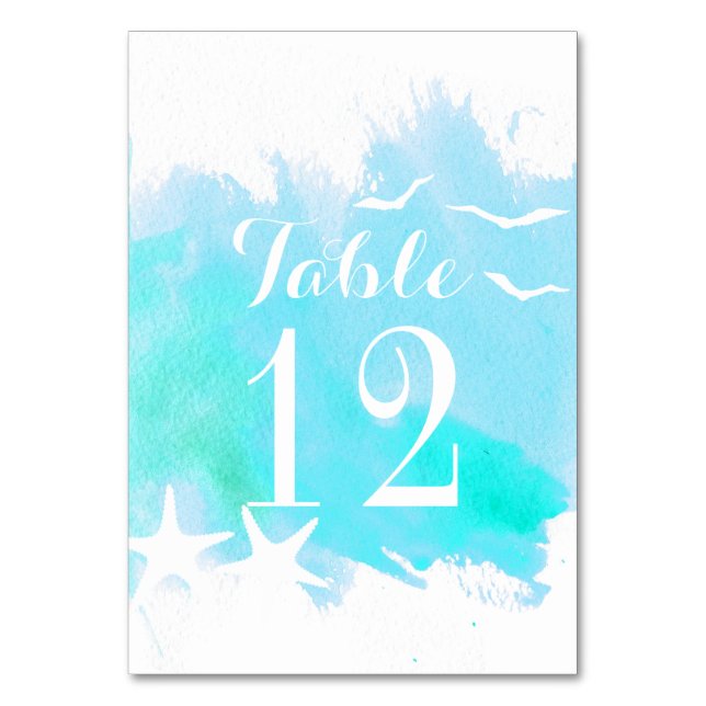 Numéro De Table Aqua aquarelle, étoile de mer mariage numéro de ta (Par défaut)