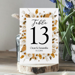 Numéro De Table Aquarelle Automne Jaune & Blanc Cadre Floral