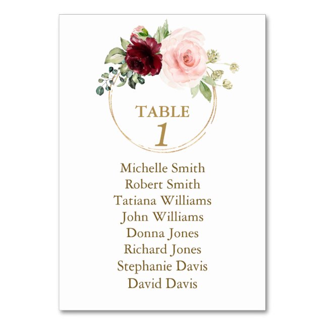 Numéro De Table Aquarelle Baptême Floral Bourgogne (Par défaut)
