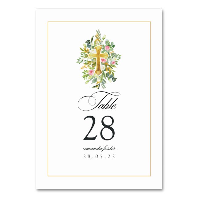 Numéro De Table Aquarelle Baptême Floral/ Christening/ Dédication (Par défaut)