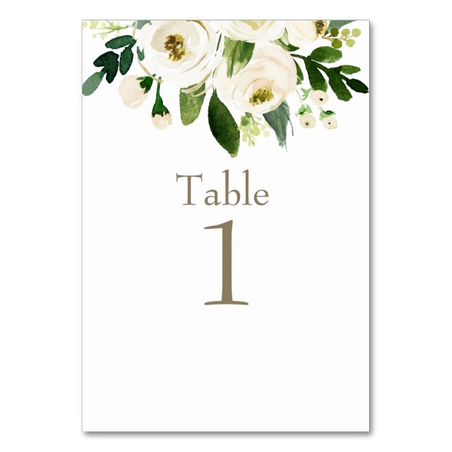 Numéro De Table Aquarelle Blanc Floral Or Mariage texte (Par défaut)