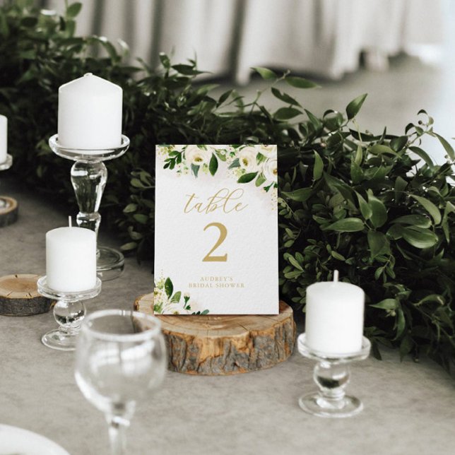Numéro De Table Aquarelle blanche et or Floral Personnalisé (Créateur téléchargé)