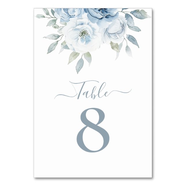 Numéro De Table aquarelle bleu poussiéreux fleurs numéro du tablea (Par défaut)