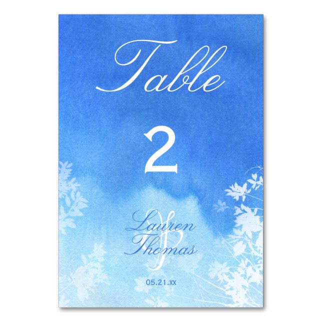 Numéro De Table Aquarelle bleue et Mariage Feuille blanc (Par défaut)
