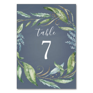 Numéro De Table Aquarelle bleue Eucalyptus Vert Mariage de couronn