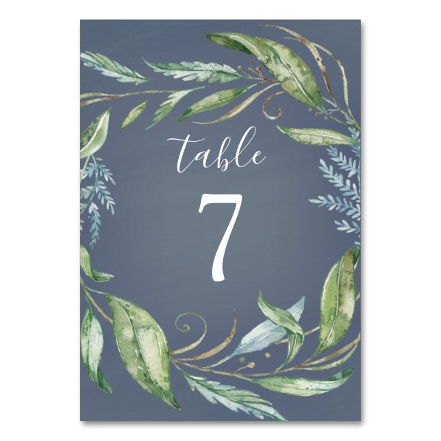 Numéro De Table Aquarelle bleue Eucalyptus Vert Mariage de couronn (Par défaut)