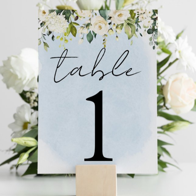 Numéro De Table Aquarelle bleue Rose blanche Mariage Numéro de tab (Créateur téléchargé)