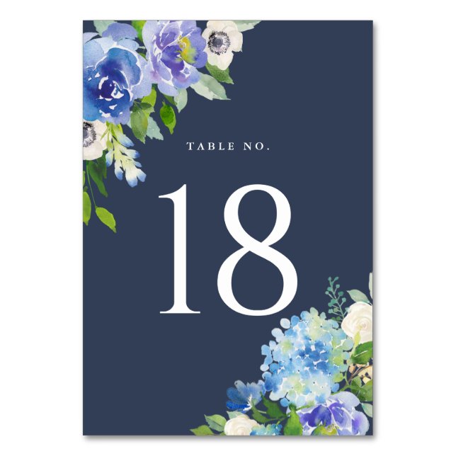 Numéro De Table Aquarelle Blue Hydrangeas Floral Tableau Numéros I (Par défaut)
