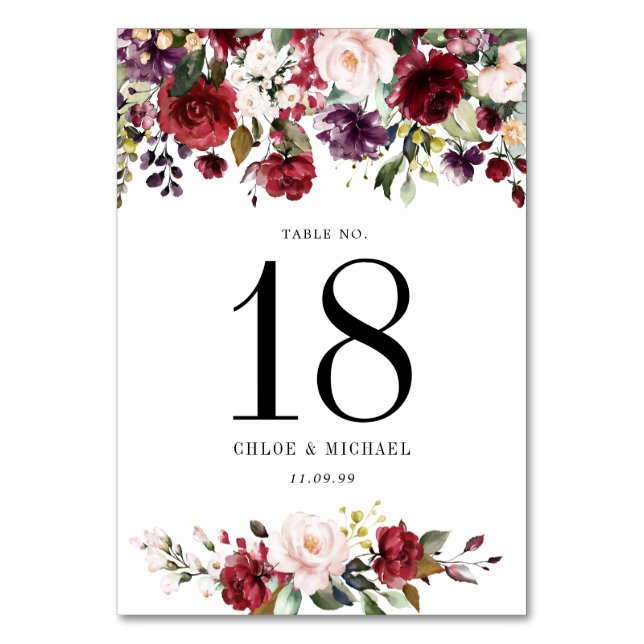 Numéro De Table Aquarelle Bourgogne Rouge rose Personnalisé (Par défaut)