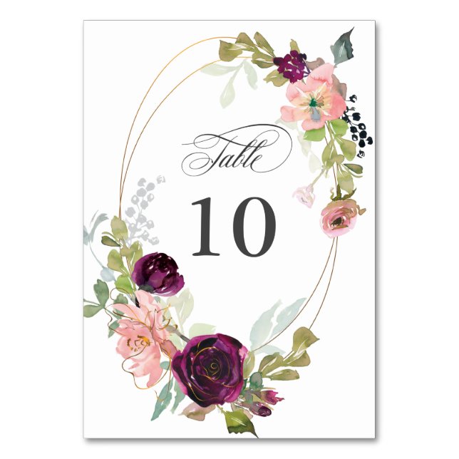 Numéro De Table Aquarelle bourguignonne et rousse Florale (Par défaut)