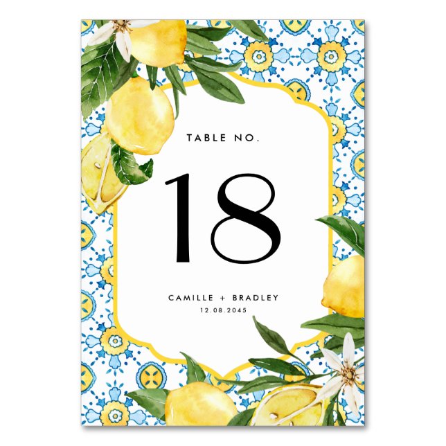 Numéro De Table Aquarelle Citron et carreaux marocains Mariage (Par défaut)