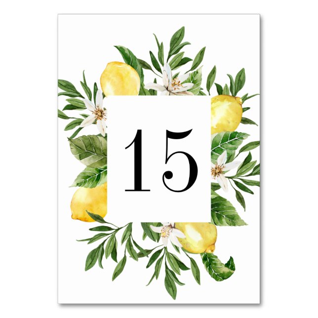Numéro De Table Aquarelle Citrons et fleurs Mariage d'été (Par défaut)