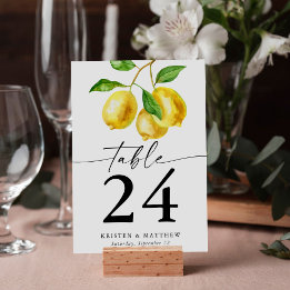 Numéro De Table Aquarelle Citrus citron