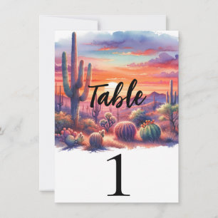 Numéro de table aquarelle Coucher de soleil désert