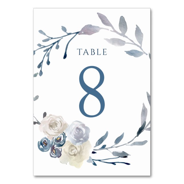 Numéro De Table aquarelle couronne bleu fleurie Tableau Numéro 8 (Par défaut)