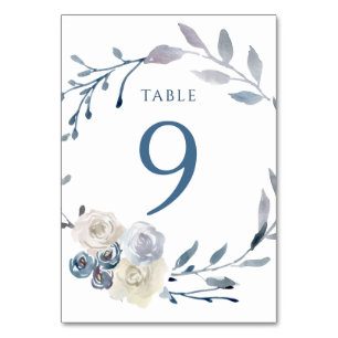 Numéro De Table aquarelle couronne bleu fleurie Tableau Numéro 9