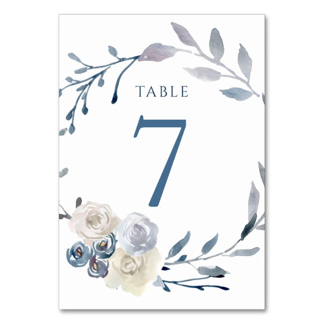 Numéro De Table aquarelle couronne florale bleue Tableau Numéro 7 (Par défaut)