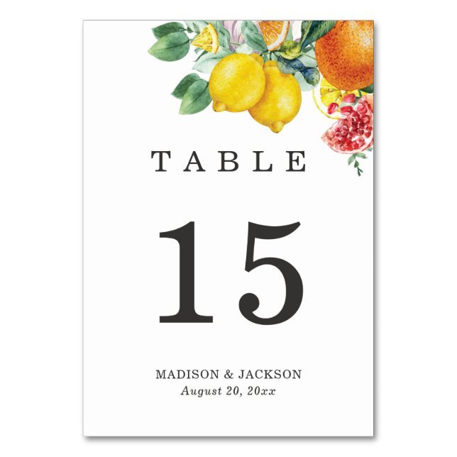Numéro De Table Aquarelle de Citrus Mariage botanique (Par défaut)
