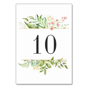 Numéro De Table Aquarelle de feuillage vert sauvage Numéro de tabl