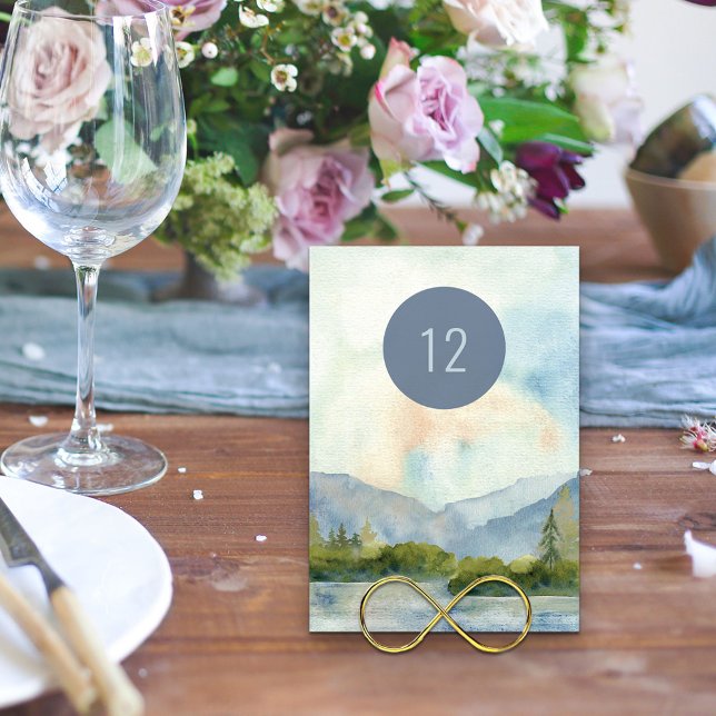 Numéro De Table Aquarelle de Mountain Lake Pittoresque modifiable (Créateur téléchargé)
