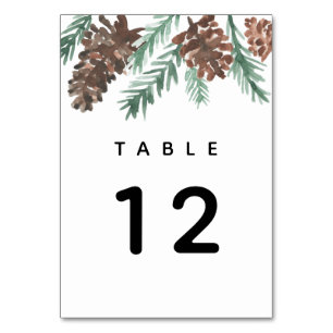 Numéro De Table Aquarelle d'hiver Pinecone Mariage moderne