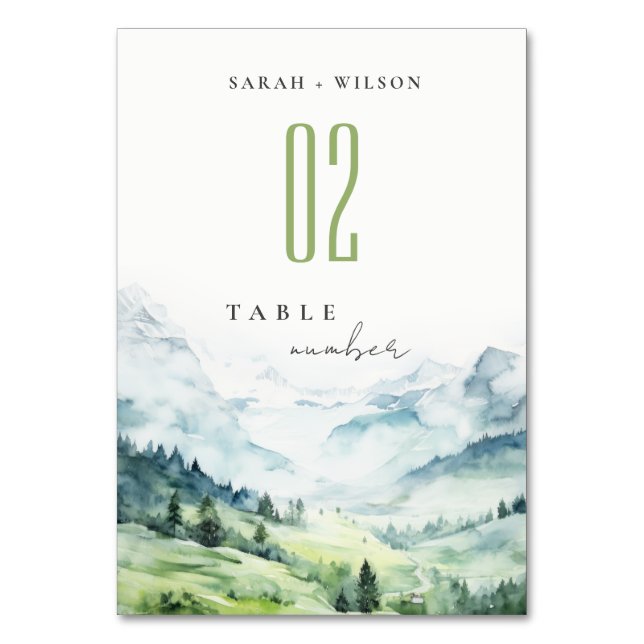 Numéro De Table Aquarelle douce Mariage paysage de montagne de nei (Par défaut)