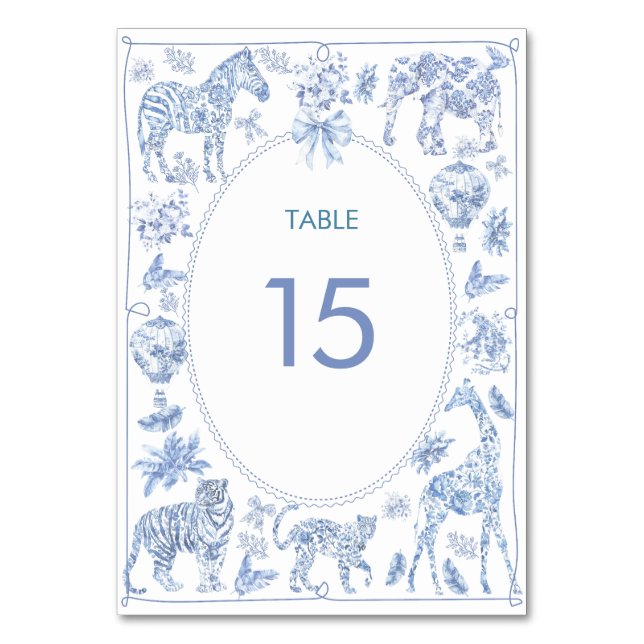 Numéro De Table Aquarelle Elegant Toile Safari Chinoiserie animal (Par défaut)