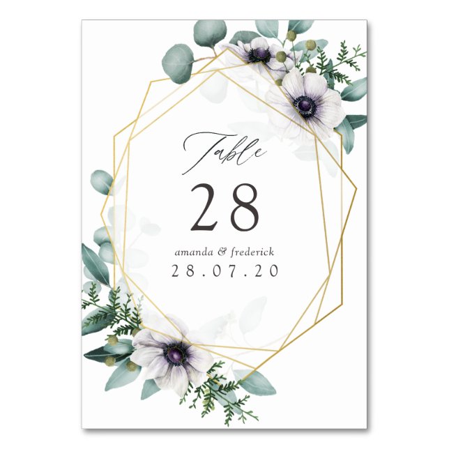 Numéro De Table Aquarelle Eucalyptus Anémonique Mariage géométriqu (Par défaut)