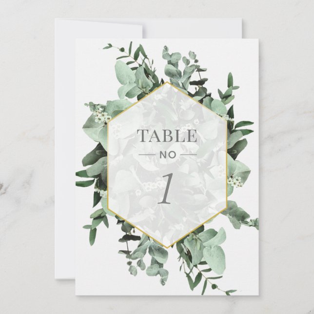 Numéro de table aquarelle Eucalyptus et verdure (Devant)