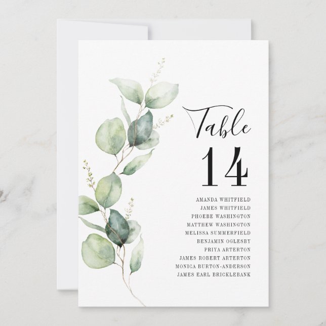 Numéro de table aquarelle Eucalyptus Plan de table (Devant)