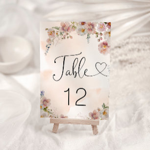 Numéro De Table Aquarelle Fête des mariées florale rose pâle