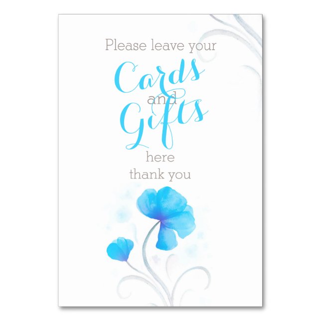 Numéro De Table Aquarelle fleur bleu mariage panneau cadeau (Dos)