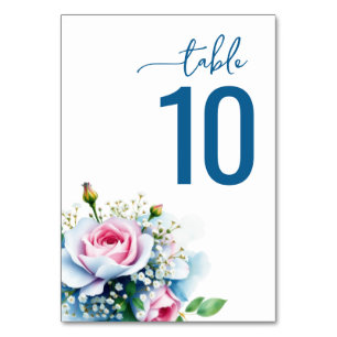 Numéro De Table Aquarelle Fleur Bleue Sérénité