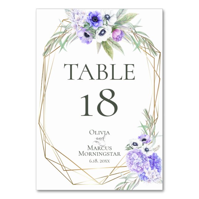 NUMÉRO DE TABLE | Aquarelle Fleur d'anémone violet (Par défaut)