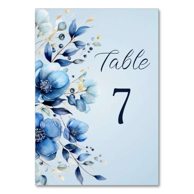 Numéro De Table Aquarelle Fleurs Bleues Numéro de tableau (Par défaut)