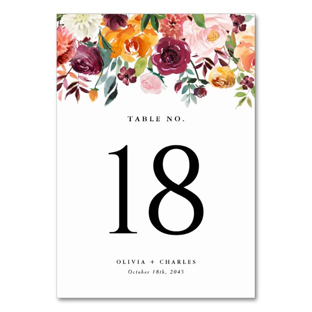 Numéro De Table Aquarelle fleurs d'automne Garland Mariage de auto (Dos)