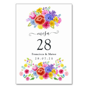 Numéro De Table Aquarelle Floral espagnol Mariage Fiesta