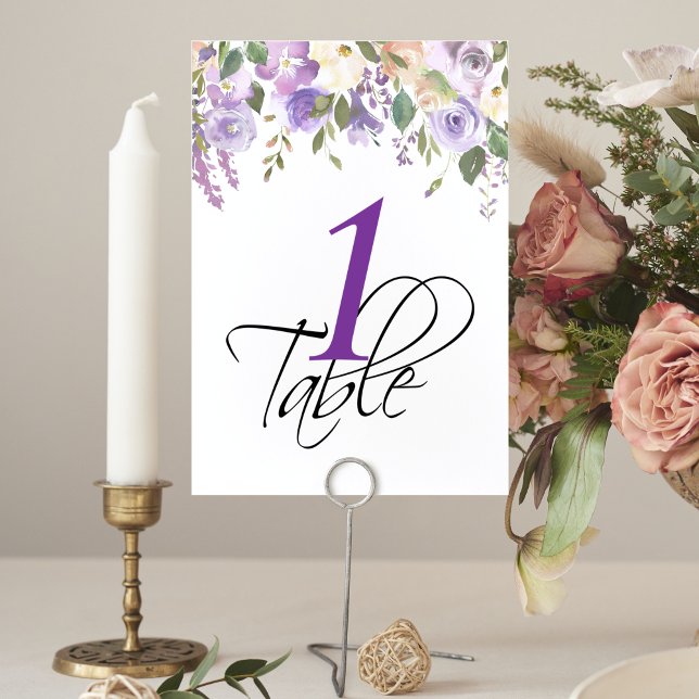 Numéro De Table Aquarelle Floral Lavande Mariage (Créateur téléchargé)